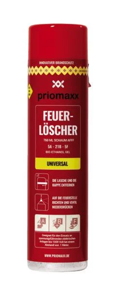 Sprej hasicí univerzální pěnový objem 760 ml třídy A B F mrazuvzdorný do -15 °C Priomaxx pro obytná auta a karavany 302339