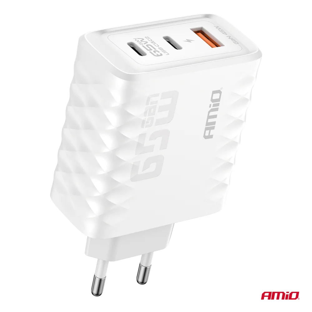 Síťová nabíječka Quick Charge 65W USB-A + 2xUSB-C AMiO-04289 - Obrázek 2