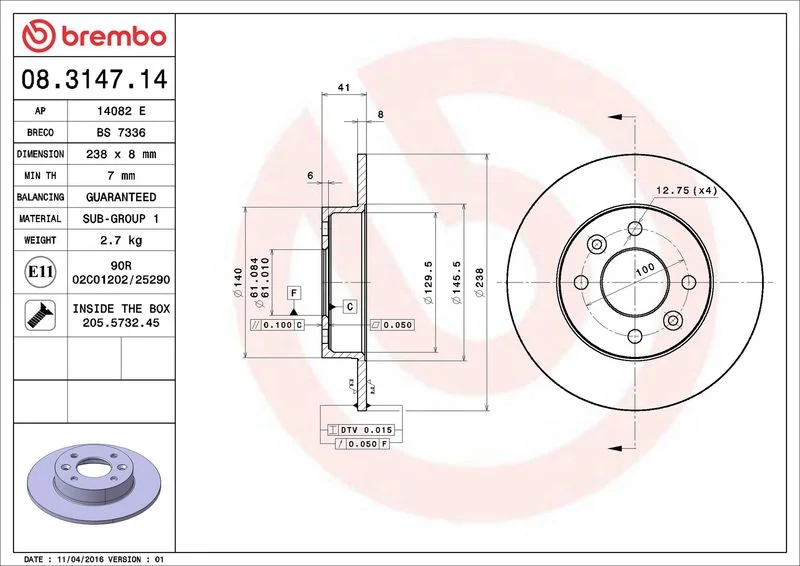 Brzdový kotouč BREMBO 08.3147.14