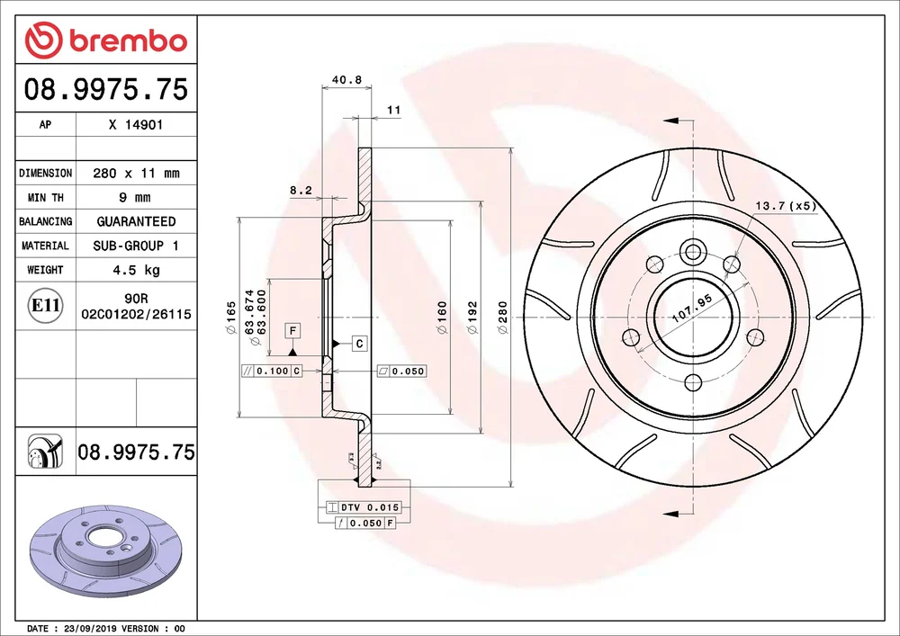 Brzdový kotouč BREMBO 08.9975.75