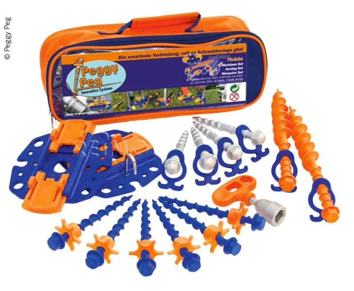 Sada kotevní šroubovací Peggy Peg Fix&Go Peg&Stop pro patky markýz a stanové tyče, s deskami Fix&Go 2.0 a taškou 308939