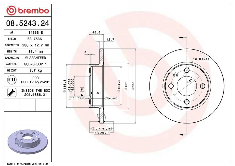 Brzdový kotouč BREMBO 08.5243.24