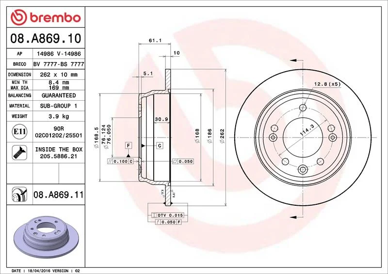 BRE 08.A869.11 Brzdový kotouč BREMBO PRIME - lakovaný 487228
