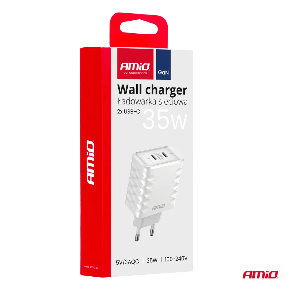 Síťová nabíječka Quick Charger 35W 2xUSB-C AMiO-04288 - Obrázek 4