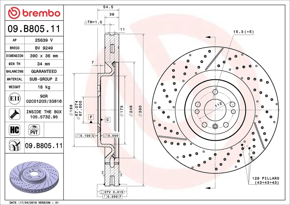 Brzdový kotouč BREMBO 09.B805.11