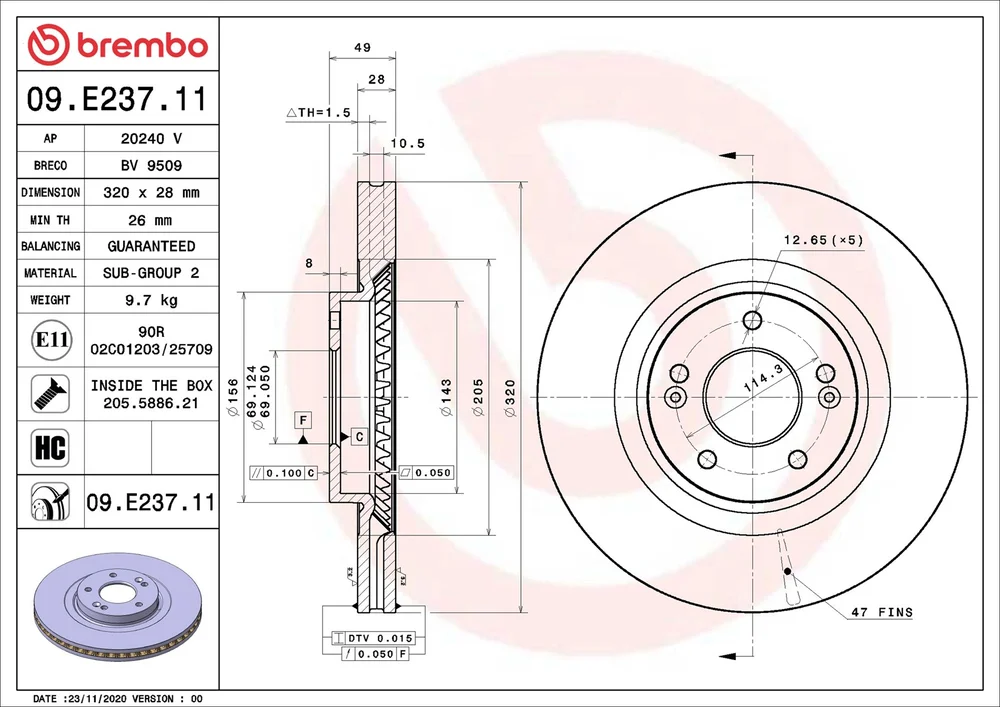 Brzdový kotouč BREMBO 09.E237.11