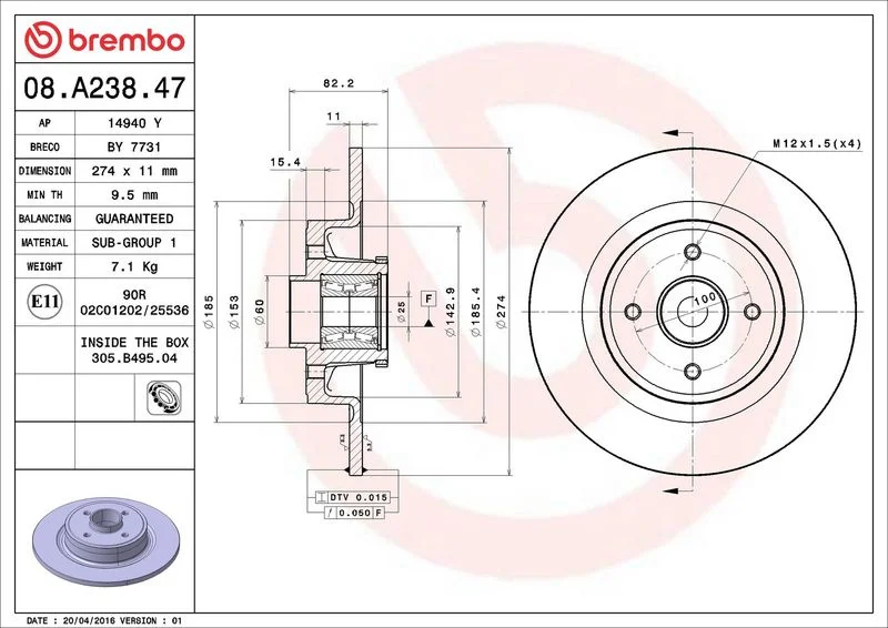 Brzdový kotouč BREMBO 08.A238.47
