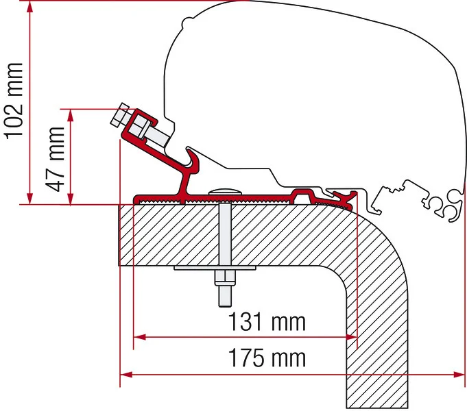 Adaptér pro montáž střešní markýzy Fiamma F80 na vozidla Hymer, délka 600 cm 306035