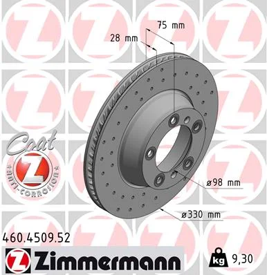 Kotouč brzdový ZIMMERMANN 460.4509.52 – OE 971615602F Kotouč brzdový ZIMMERMANN 460.4509.52 – OE 971615602F