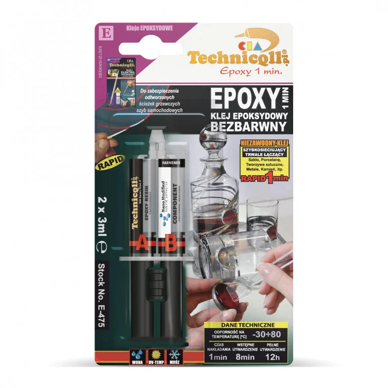 Lepidlo epoxidové minutové bezbarvé TECHNICQLL 2x3ml 721720