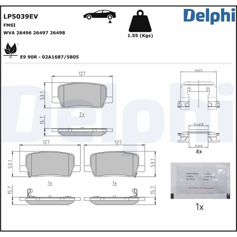 Sada brzdových destiček, kotoučová brzda DELPHI LP5039EV