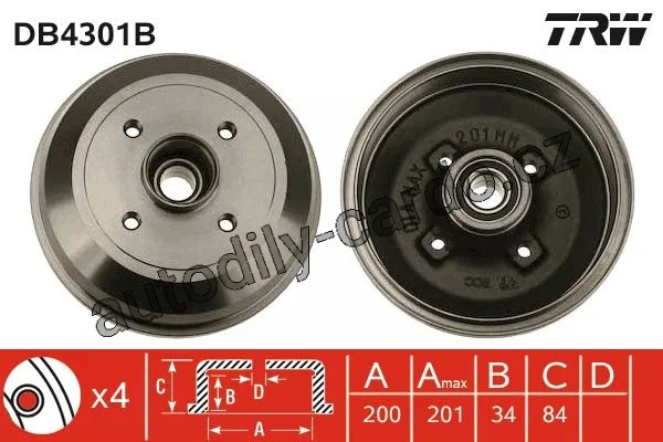Brzdový buben s ložiskem TRW DB4301B – OPEL CORSA C