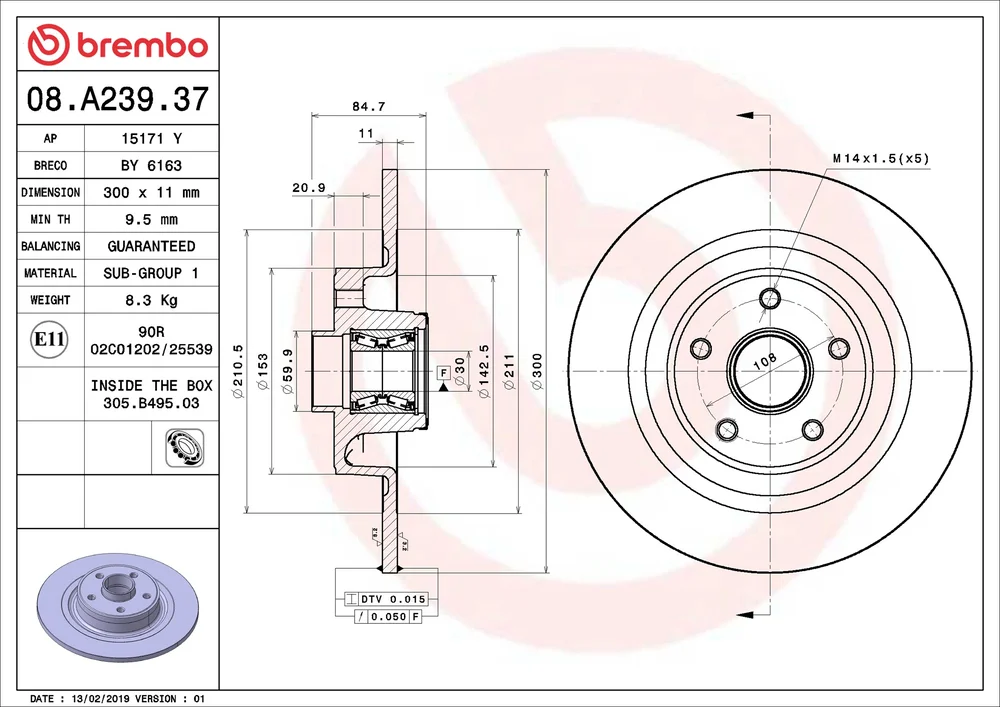 Brzdový kotouč BREMBO 08.A239.37