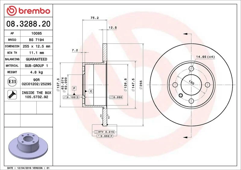 Brzdový kotouč BREMBO 08.3288.20