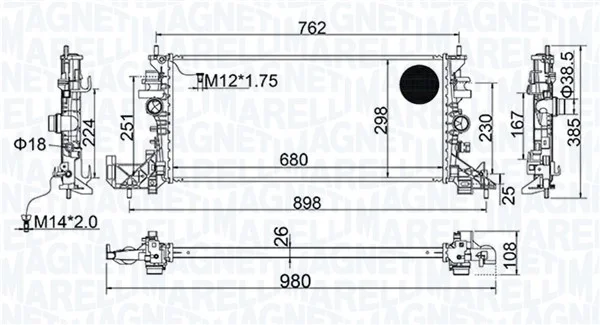 Chladič, chlazení motoru MAGNETI MARELLI 350213206700 Chladič, chlazení motoru MAGNETI MARELLI 350213206700