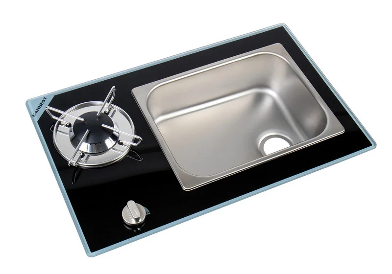 Kombinace dřezu a jednoplotýnkového vařiče VanStream se skleněným krytem, dřez vpravo (550 × 334 mm) 312778