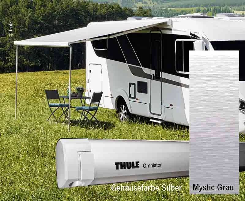 Markýza kazetová nástěnná Thule Omnistor 5200, 2,3 m (pouzdro Stříbrná, plátno Mystic Grey, výsuv 1,8 m) 312453