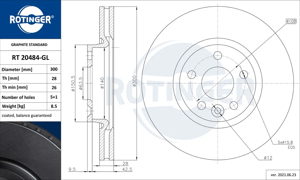 Brzdový kotouč ROTINGER RT20484-GL