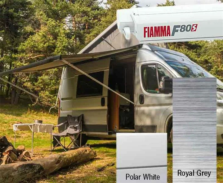 Markýza střešní kazetová Fiamma F80s 2,9 m (pouzdro Polární bílá, plátno Royal Grey, výsuv 2,5 m) 306101