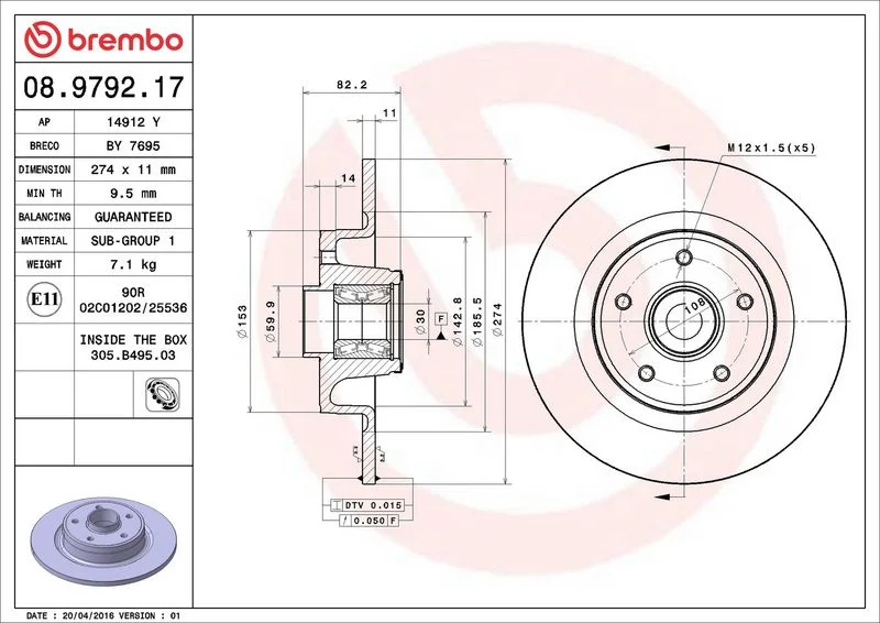 Brzdový kotouč BREMBO 08.9792.17