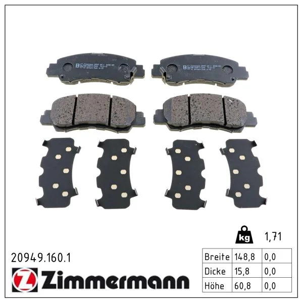 Sada brzdových destiček, kotoučová brzda ZIMMERMANN 20949.160.1