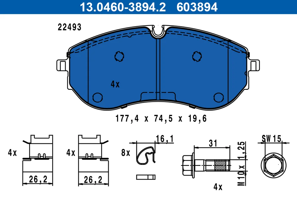Sada brzdových destiček, kotoučová brzda ATE 13.0460-3894.2