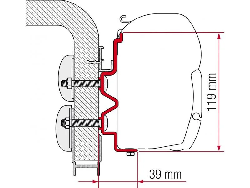 Adaptér na uchycení markýzy Fiamma F45 a F70 delky 500 cm na stěnu Hobby/Hymer Camp 306009 Adaptér na uchycení markýzy Fiamma F45 a F70 delky 500 cm na stěnu Hobby/Hymer Camp 306009