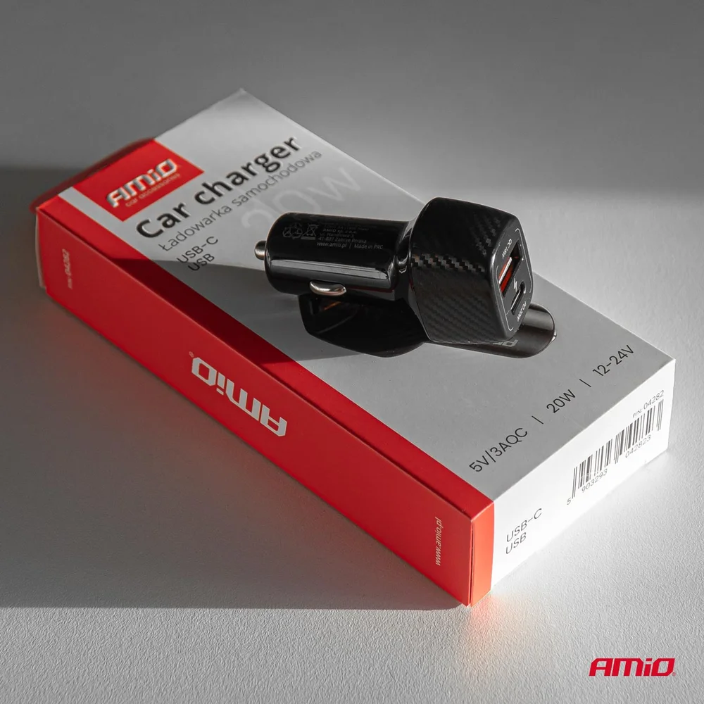 Nabíjačka do auta QC+PD 20W USB-A + USB-C AMiO-04282 - Obrázek 3