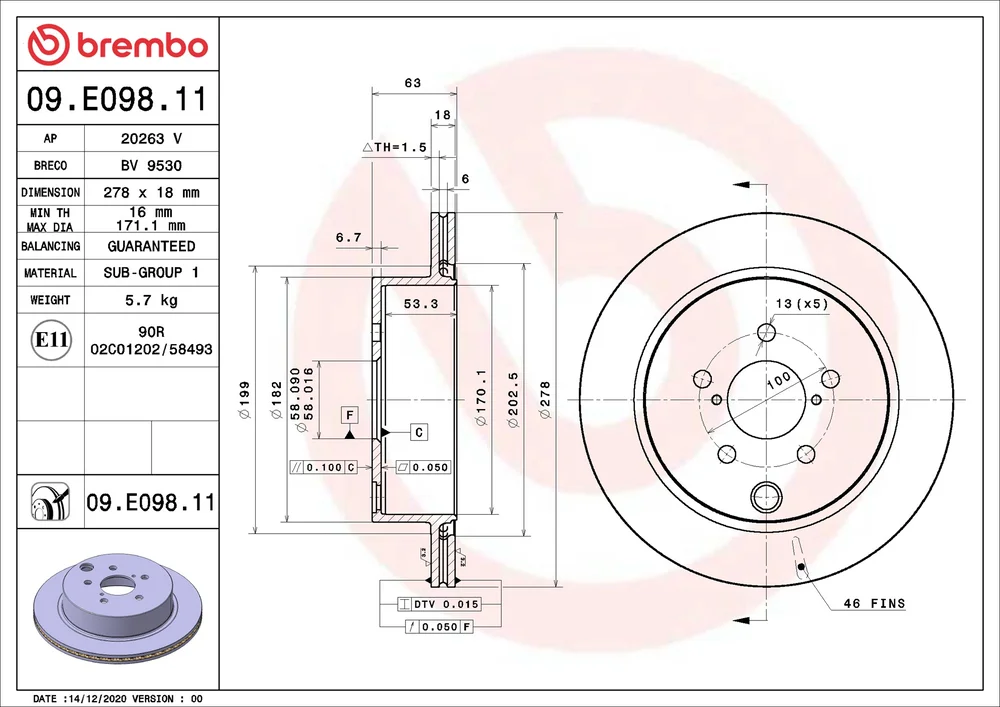 Brzdový kotouč BREMBO 09.E098.11 – OE 26700SG000