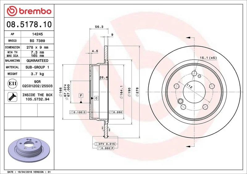 Brzdový kotouč BREMBO 08.5178.10