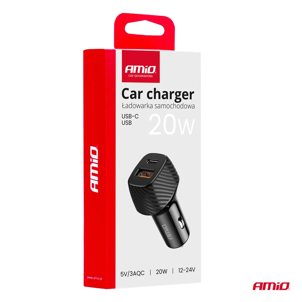 Nabíjačka do auta QC+PD 20W USB-A + USB-C AMiO-04282 - Obrázek 5