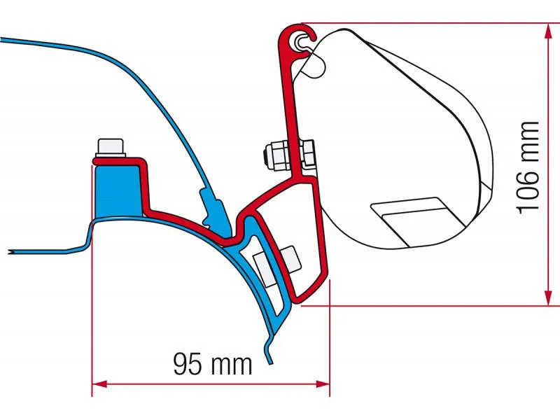 Adaptér střešní Fiamma pro markýzu F35 Pro, pro VW T5 a T6 California / California Beach, sada 2 kusy (12 cm), montáž do originální lišty 305935