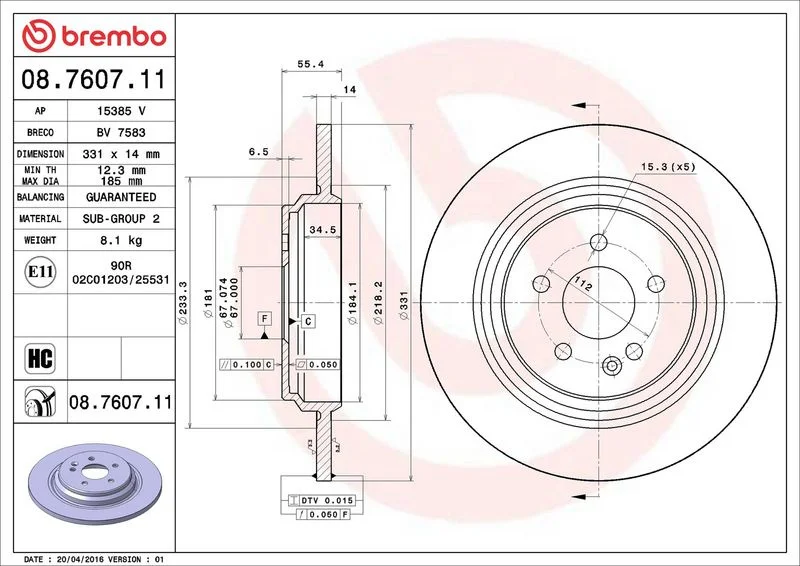Brzdový kotouč BREMBO 08.7607.11