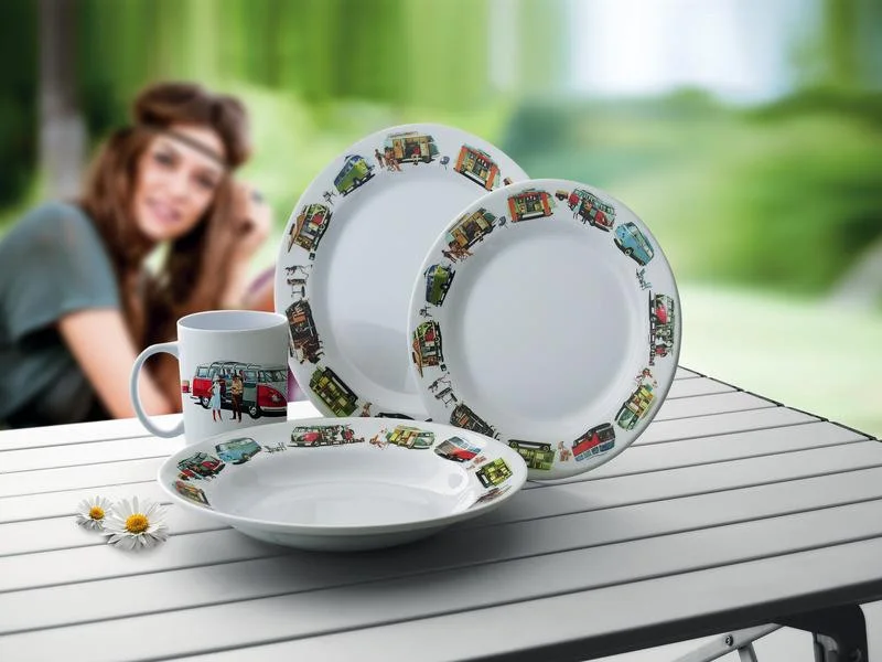 Sada nádobí kempinková melaminová VW Collection T1+T2 Bulli 8dílná pro 2 osoby bílá pro karavany a kempování 306657