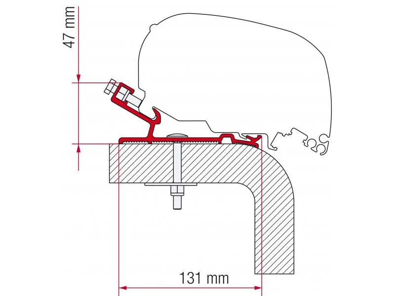 Adaptér na uchycení markýzy Fiamma F65 a F80S delky 370 cm na střechu Hymer 306047