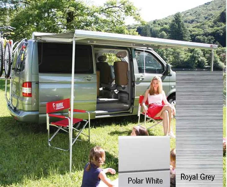 Nástěnná kazetová markýza Fiamma F45S 2,6 m pro VW T5/T6 California (pouzdro Polární bílá, plátno Královská šedá) 306117