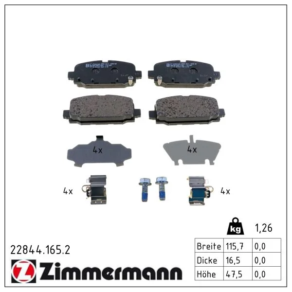Sada brzdových destiček, kotoučová brzda ZIMMERMANN 22844.165.2