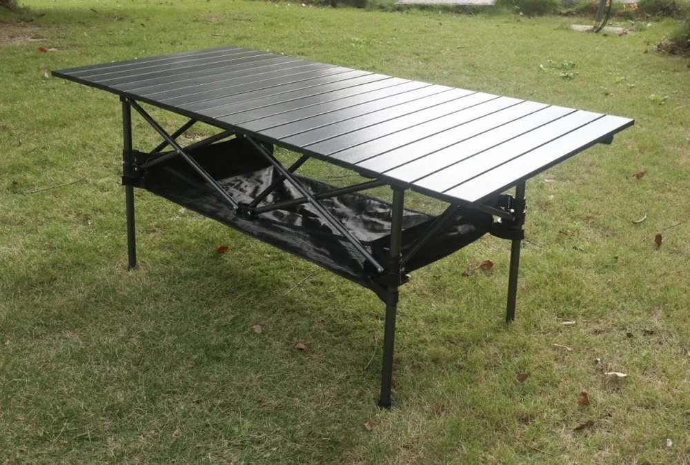 Skládací kempingový stůl 120*55 cm – hliníkový stůl s rolovací deskou 318866