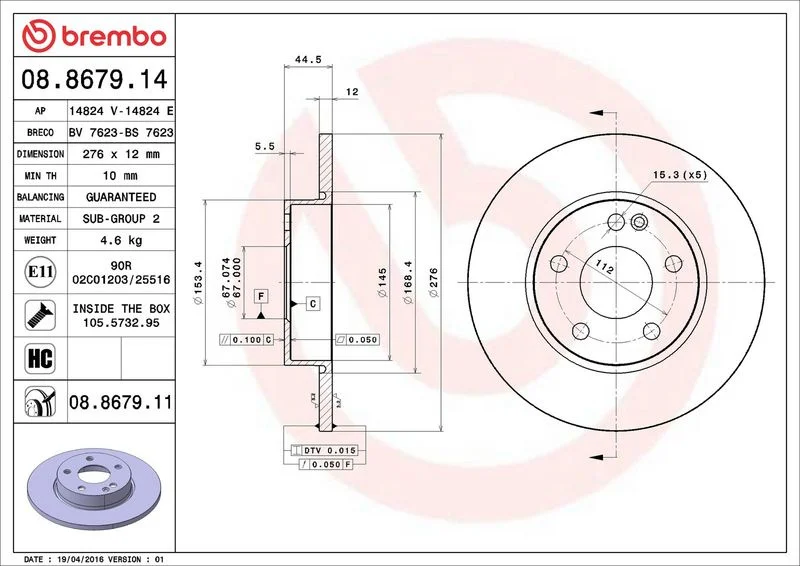 Brzdový kotouč BREMBO 08.8679.11