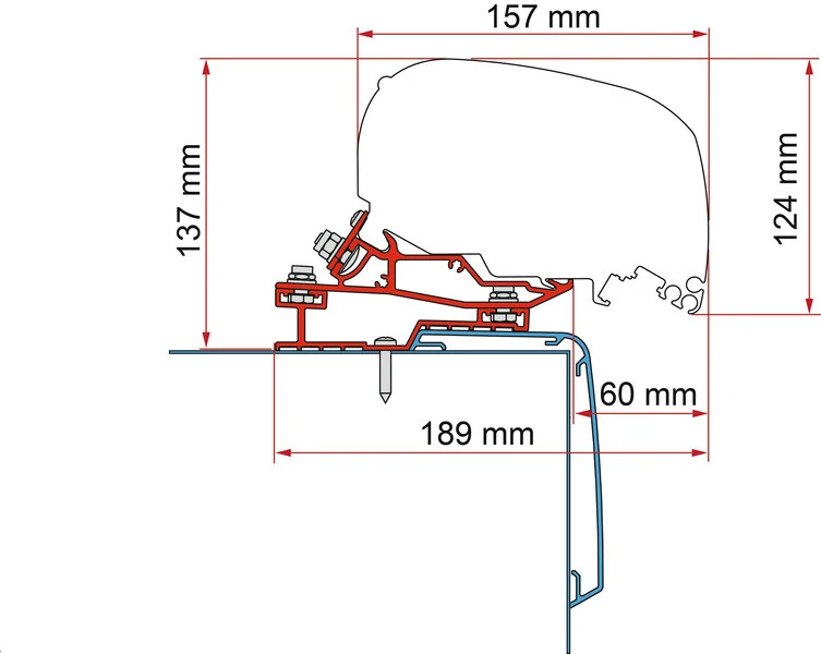 Adaptér pro montáž střešní markýzy Fiamma F80 / F65 na vozidla Rapido C55i a C86i, délka 500 cm 312319