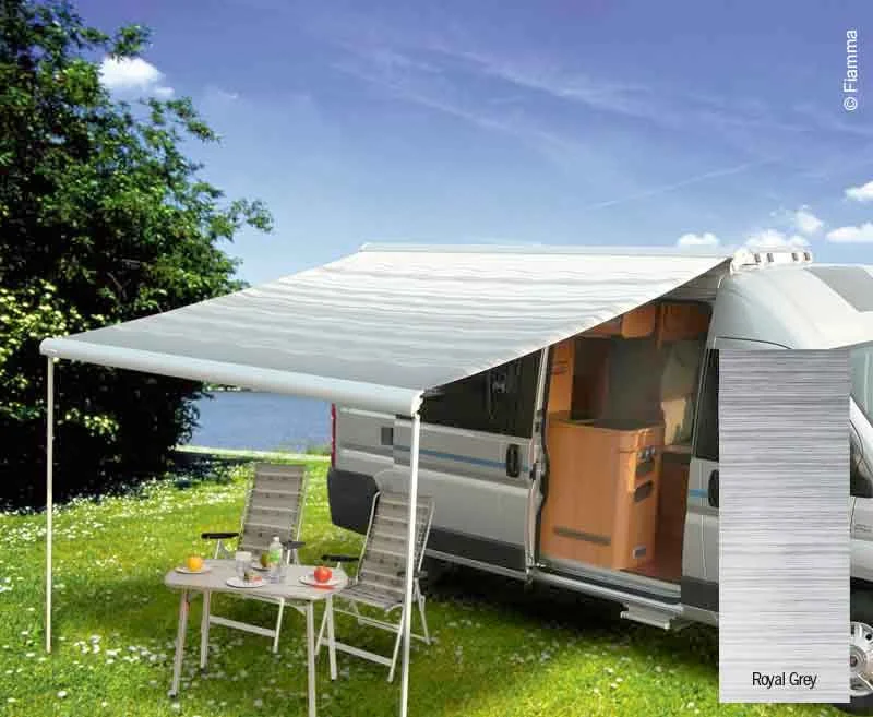 Elektrická střešní markýza Fiamma F65 Eagle Ducato 369 (12 V, polar white, royal grey, samonosná) 316112