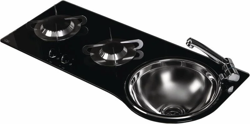 Kombinace dřezu a 2hořákového vařiče z tvrzeného skla (788 × 335 mm, 30 mbar) 305059