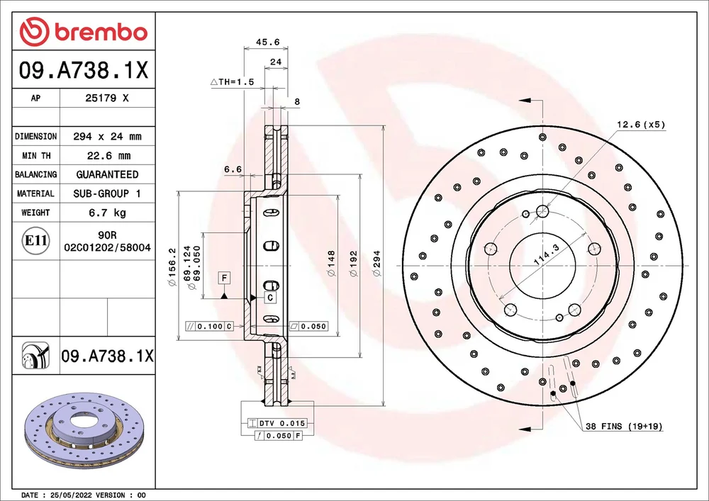 Brzdový kotouč BREMBO 09.A738.1X