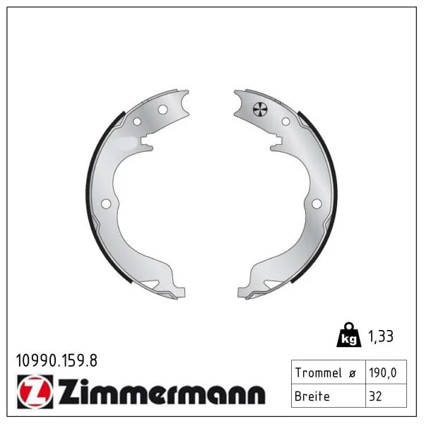 Sada brzdových čelistí, parkovací brzda ZIMMERMANN 10990.159.8